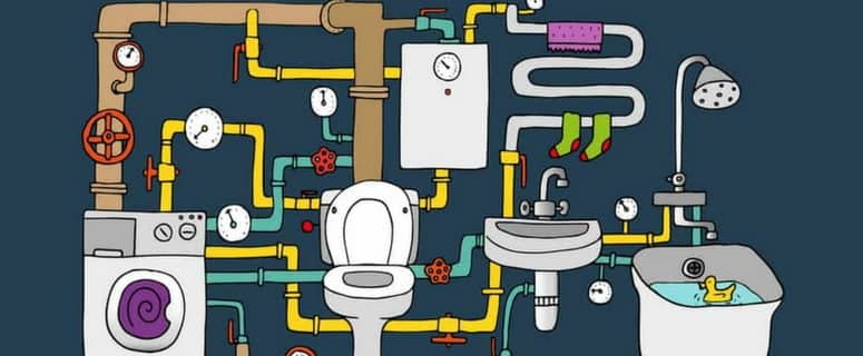 artistic rendering of plumbing pipes connecting everything together