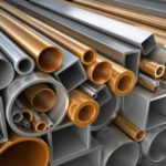 A pile of chromed copper pipes for plumbing