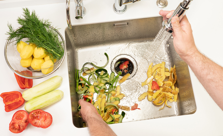 food waste in sink, modern kitchen disposal