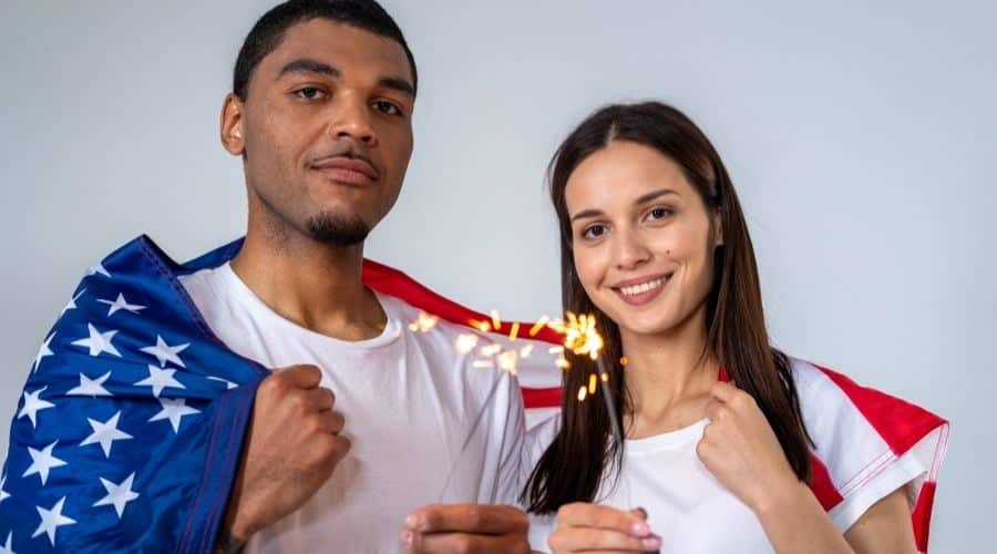 man and woman with flag