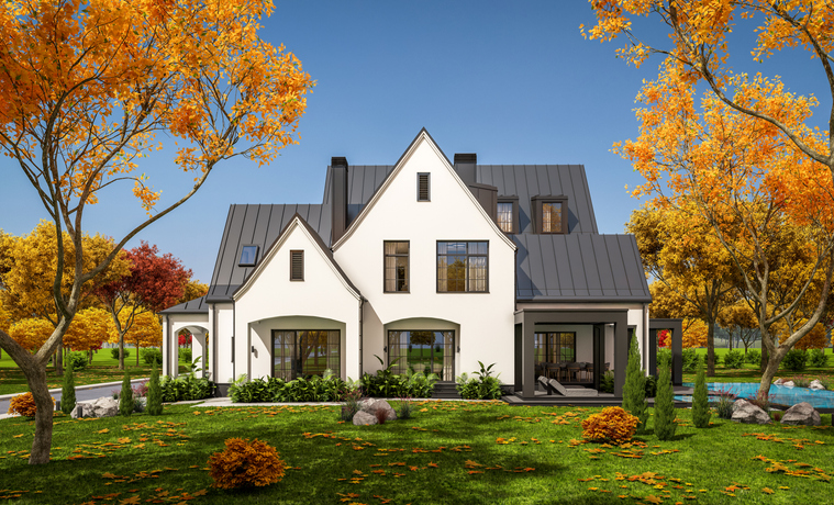 Modern home surrounded by Autumn trees